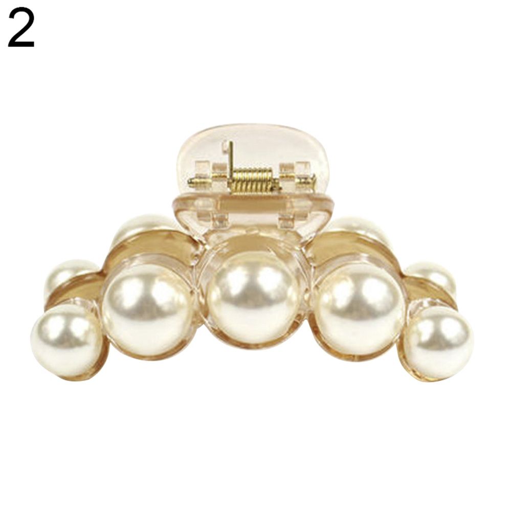 Elegant Women Shiny Faux Pearl Claw Hair Clip Clamp Ponytail Holder Headwear