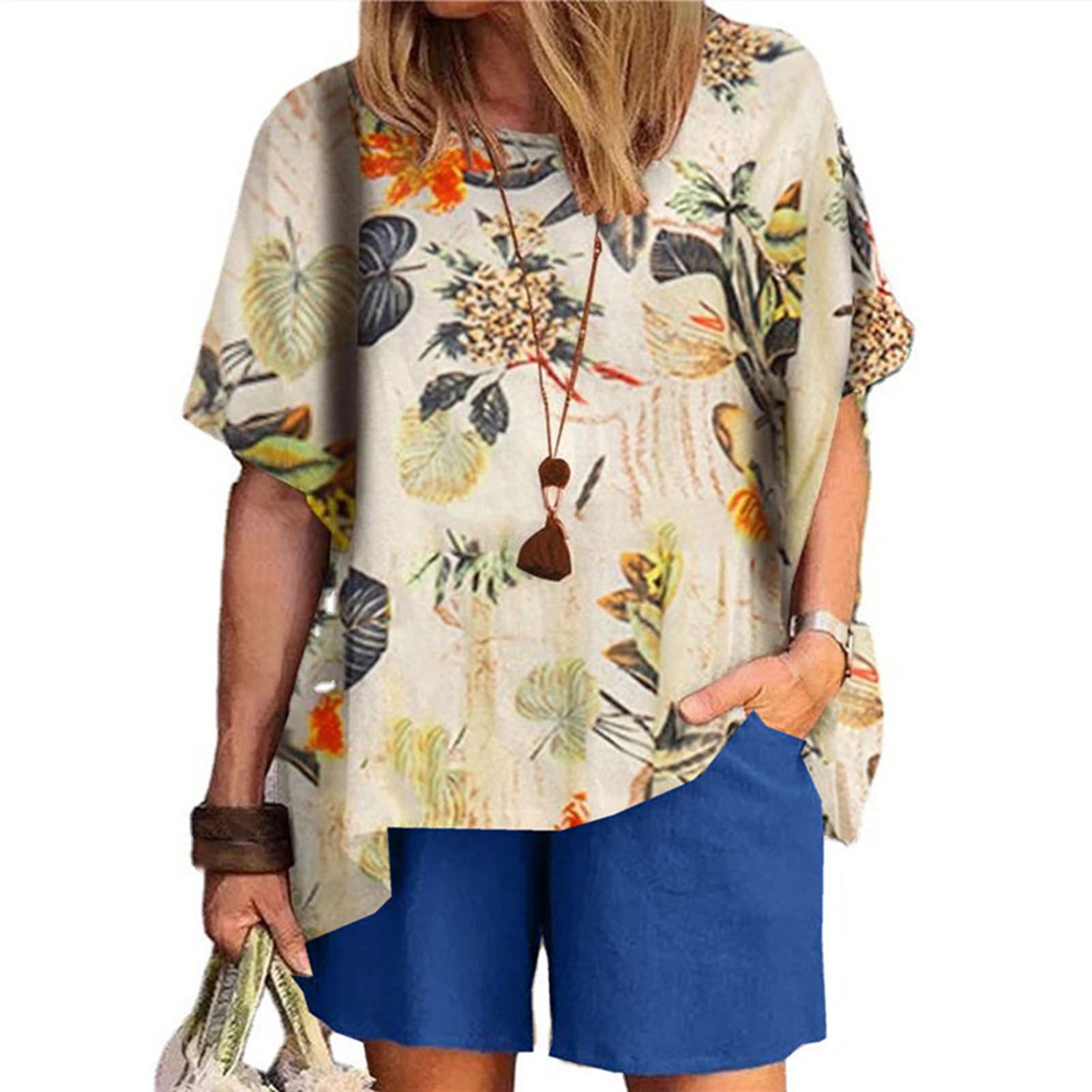Amamia Top Shorts Outfits Baggy Elastic Waist T-Shirt Shorts Set