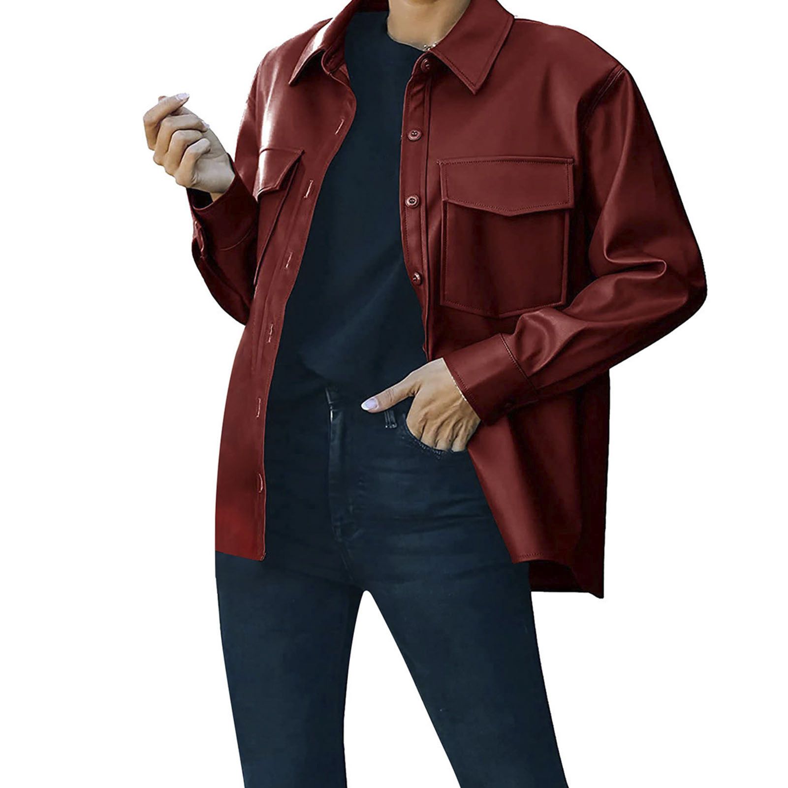 Jacket Coat Single Breasted Solid Color Women Shirt Jacket