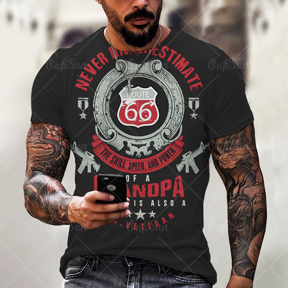 Summer  3D printing 66 Highway Men T-Shirt Fashion O-Neck Casual Trend Short Sleeve Oversized T-Shirt Comfortable Hop Tops