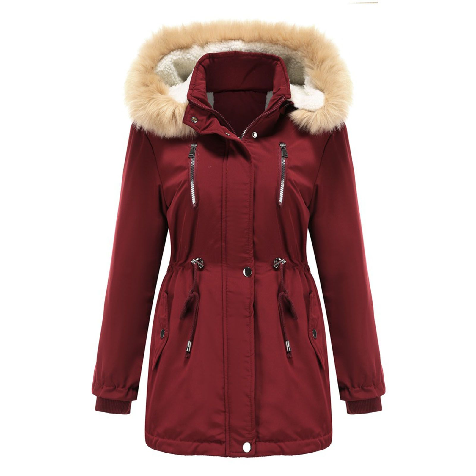 Casual Coat Buttons Closure Cashmere Lining Pockets Women Jacket