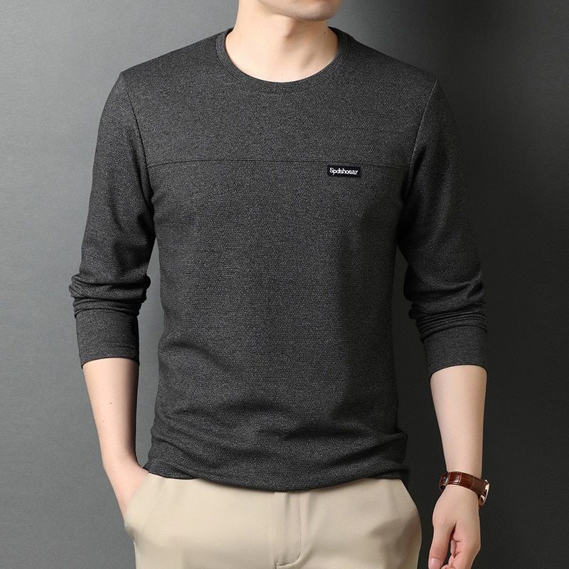T Shirt Men Logo 2022 Fashion Brand Designer Long Sleeve Slim Fit Solid Color Tops Casual Mens Clothes