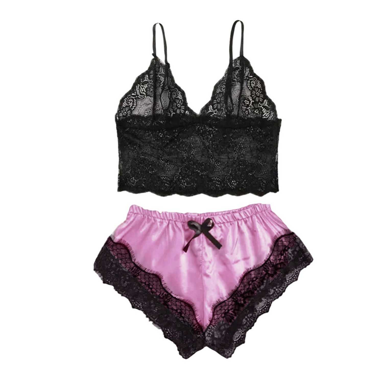 Sleepwear Set Charming Elastic Solid Color Women Camisole Shorts Lace Sleepwear Set for Honeymoon Valentine Romantic Moment