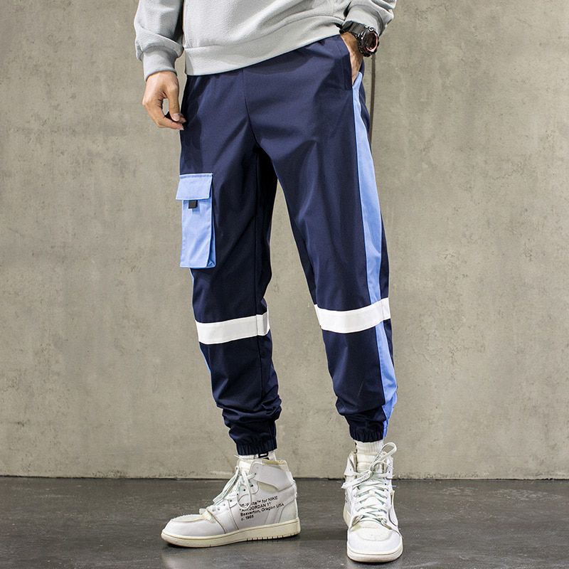 Streetwear Men Black Joggers Pants Summer Mens Big Pockets Ribbons Hiphop Cargo Pants Male Overalls Sweatpants