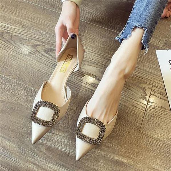 Pointed Shoes WomenSpring New Summer Net Red All-match Shoes Square Buckle Crystal Thin Heeled Professional High Heels
