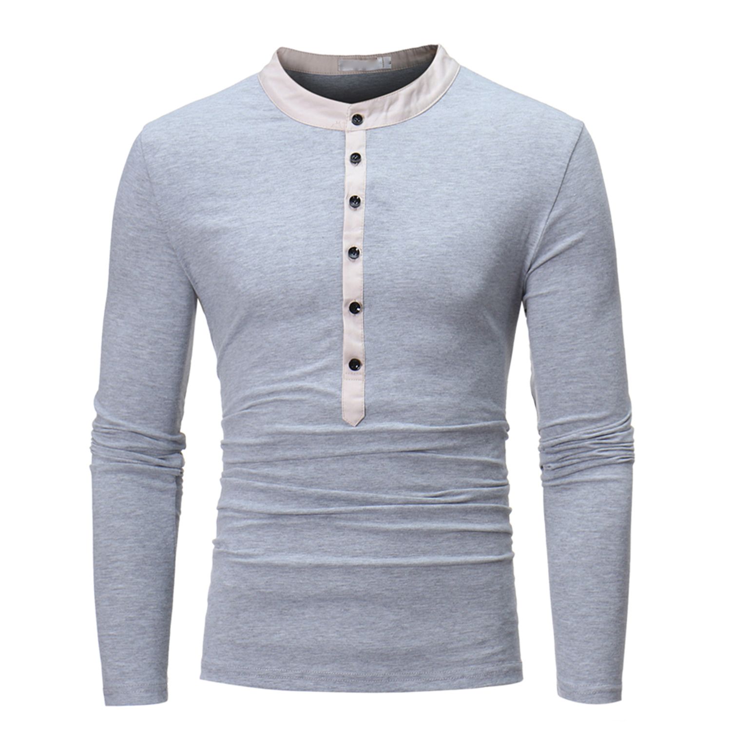 Men Shirt Single Breasted Korean Style Pure Color T-shirt