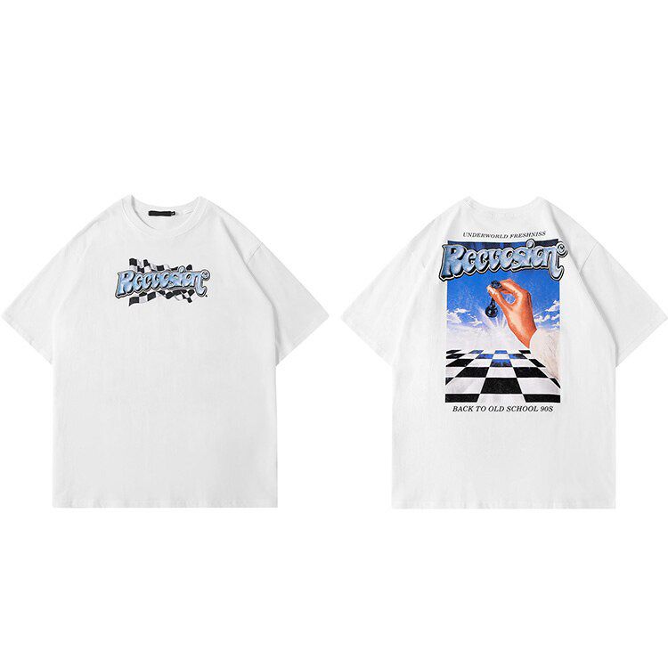 Oversize T-Shirt Men  Hop Streetwear Harajuku Chess Letter Print T Shirt Spring Summer Short Sleeve Tshirt Cotton Loose