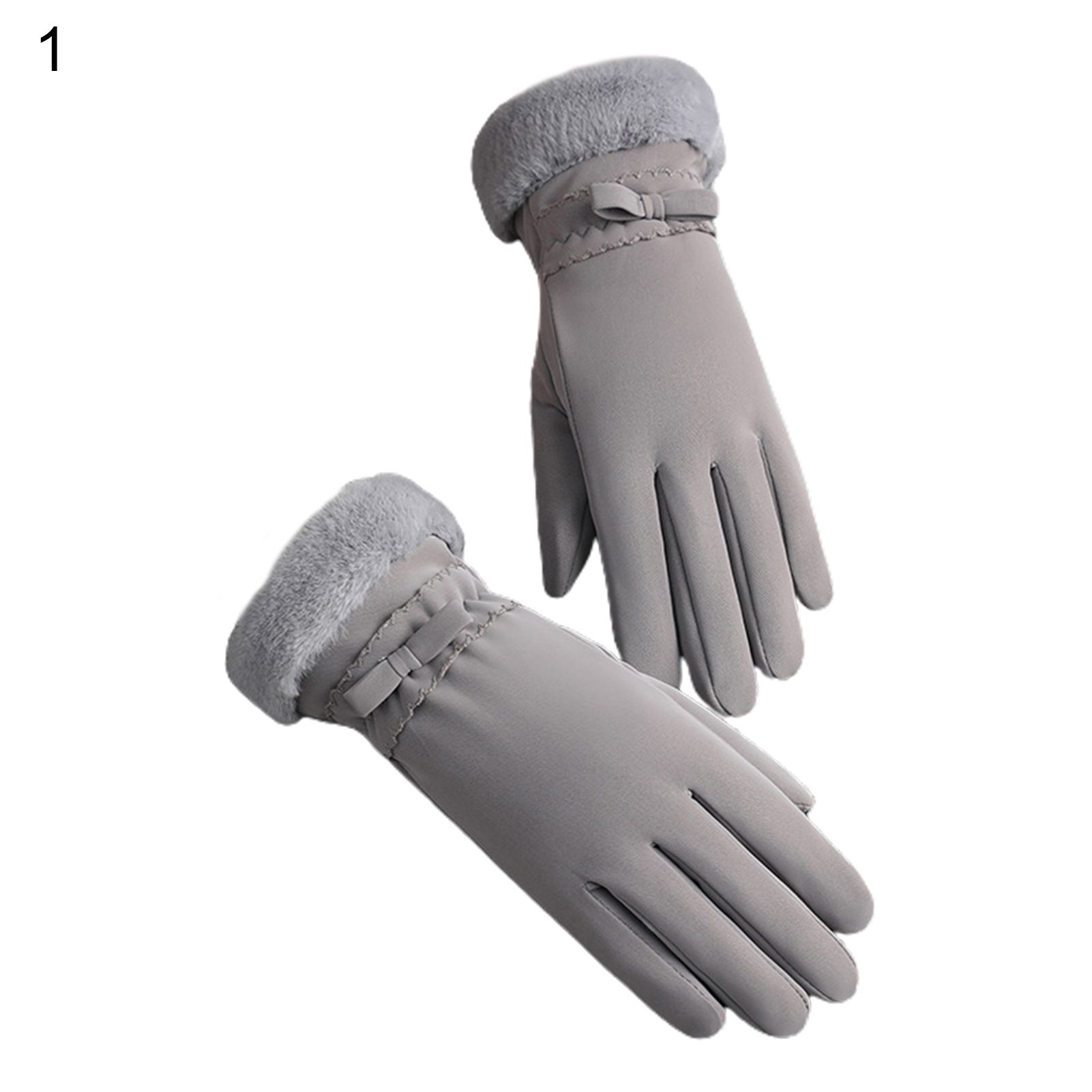 Women Gloves Anti-slip Fluffy Cuffs Bow Decor Driving Gloves