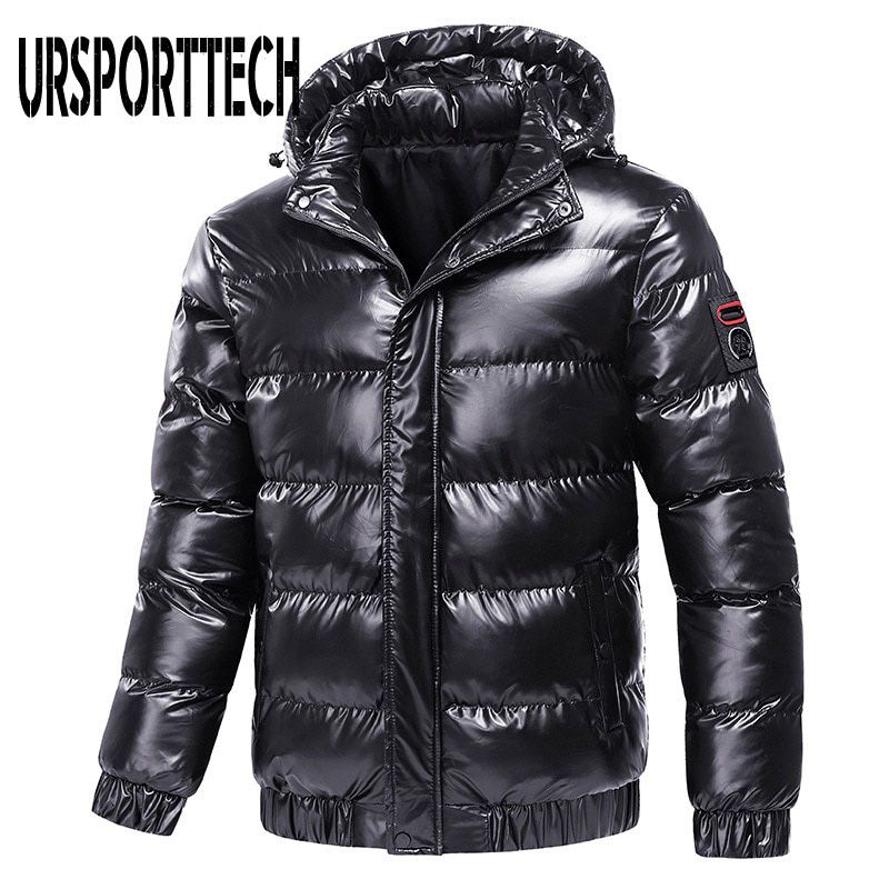 URSPORTTECH Bright Winter Men's Jacket Hooded Casual Parka Outwear Thicken Warm Outwear Coat Men Clothing