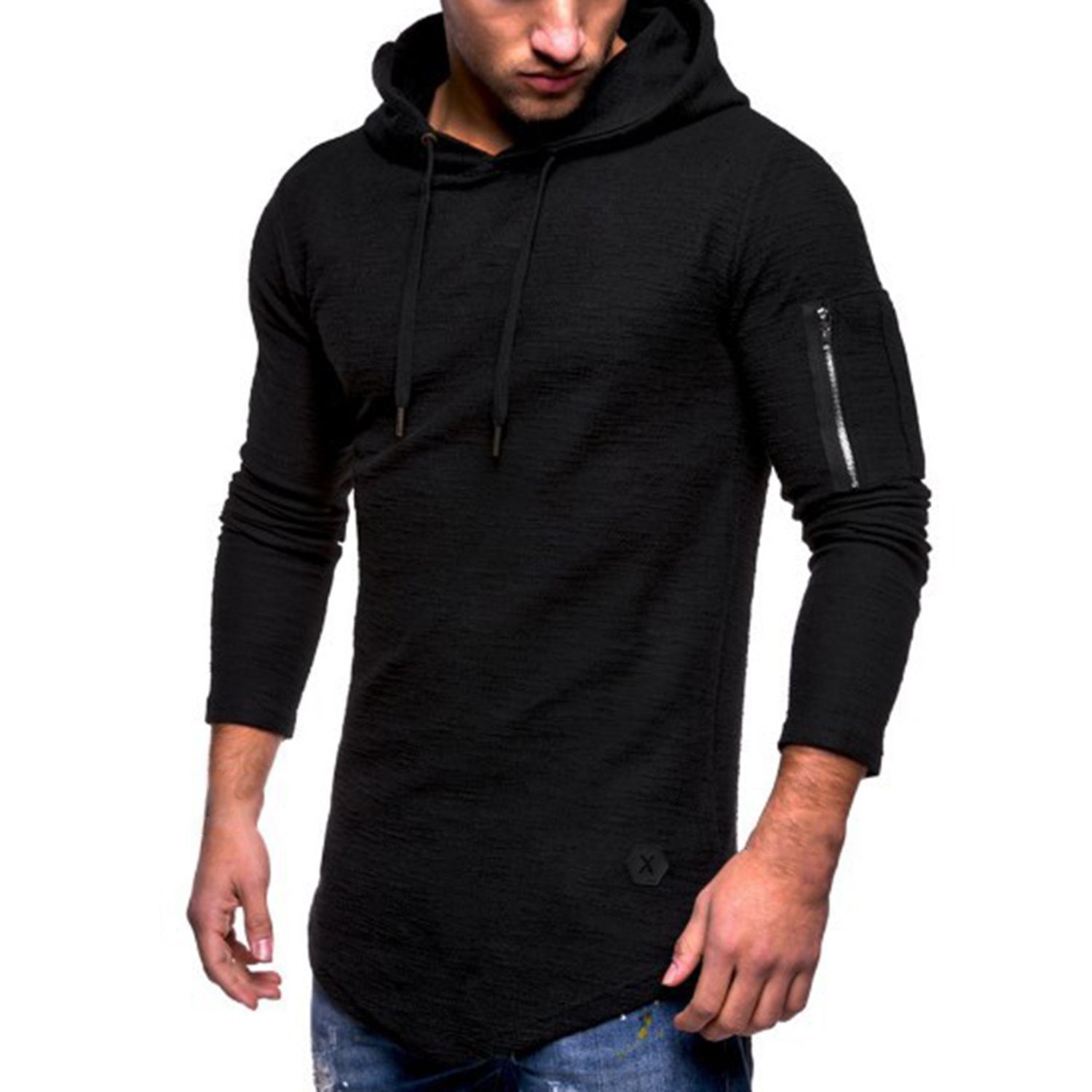 Pullover Top Stretchy Hooded Drawstring Men T-shirt