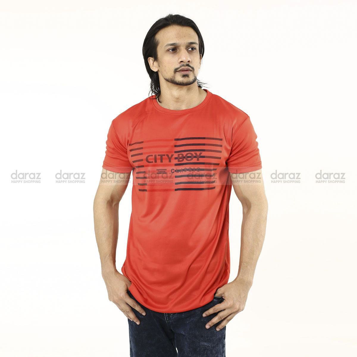 City Boy Premium Half Sleeve T-Shirt For Men-Red