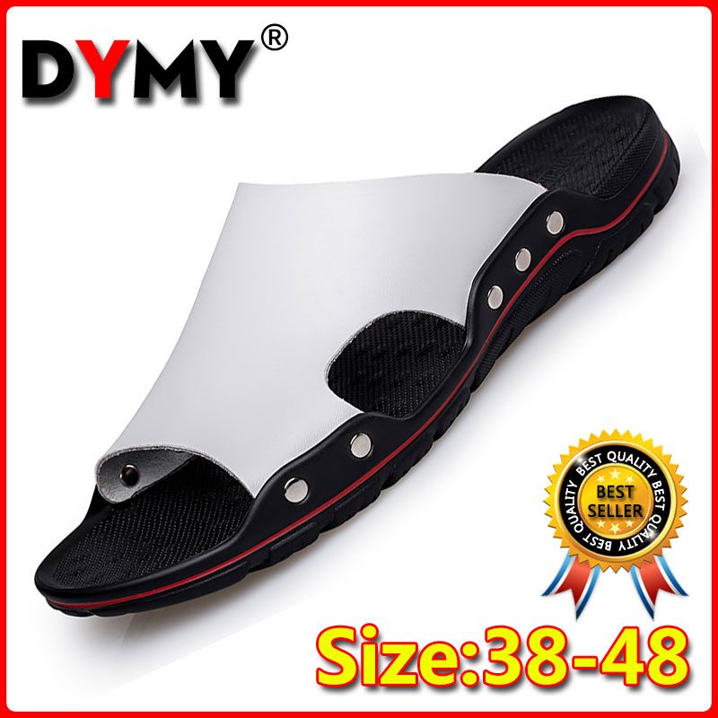 DYMY Slippers foe Men PU Leather Shoes Roman Casual Beach Sandals Leather Flip Flops Leather Slippers