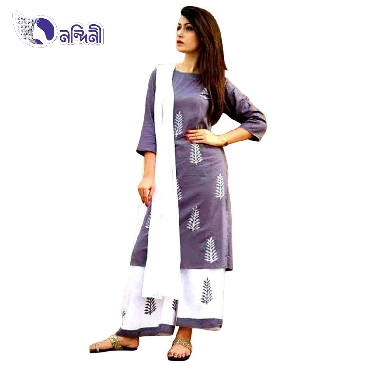 Unstiched Rajdhani Voyal Block Printed Cotton Salwar Kameez