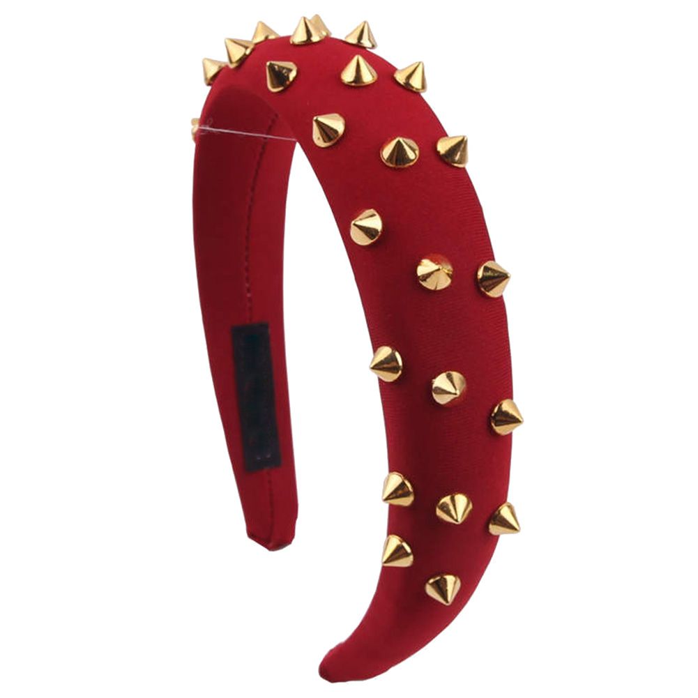 Punk Women Solid Color Rivet Studded Wide Hair Hoop Sponge Headband Hairband
