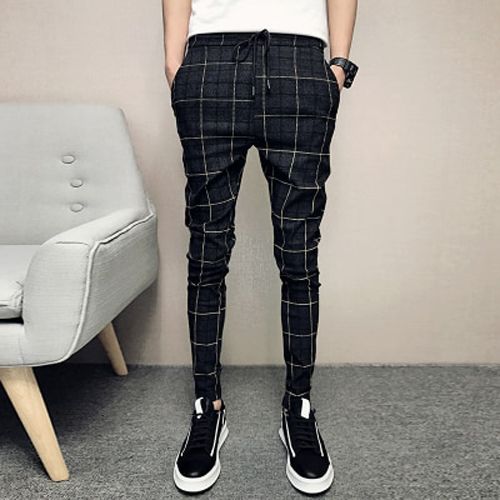 New Pants Men Slim Fit British Plaid Mens Pants Fashion Summer Casual Young Man Hip Hop Trousers Male
