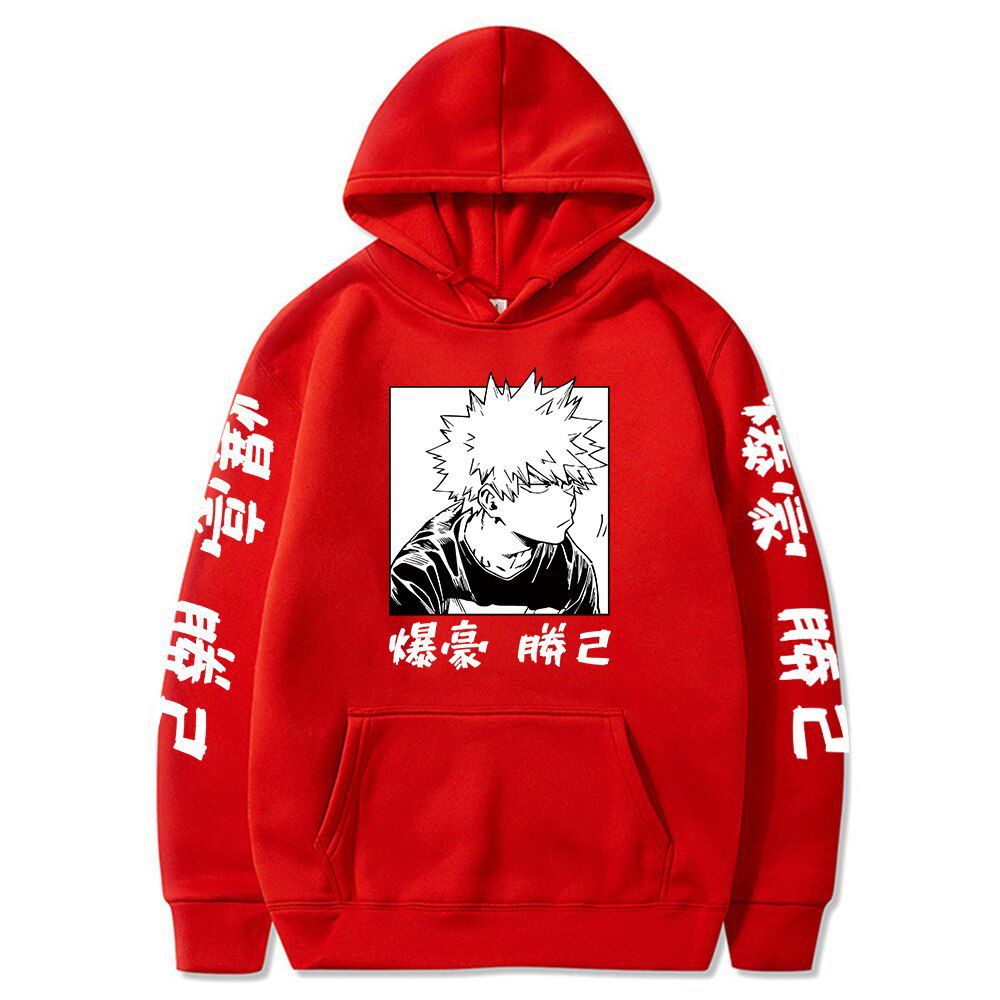 My Hero Academia Bakugo Hoodies Plus Size Warm Pullover Casual Letter Printing Hooded Streetswear Sweatshirt