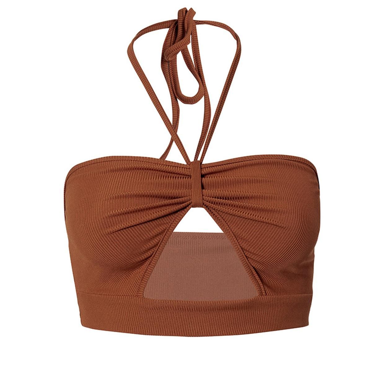 Women Halter Crop Cami Tops, Sleeveless Solid Color Ruched Front Cutout Rib Knit Camisole