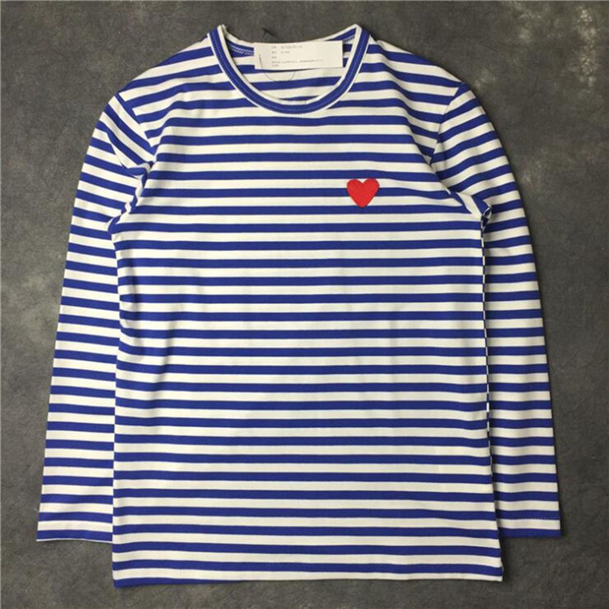 Have eyes t shirt Men Summer Autumn Couple Love Peach Stripes Long Sleeve Round Neck Embroidery Women Cotton Loose T-shirt 2021