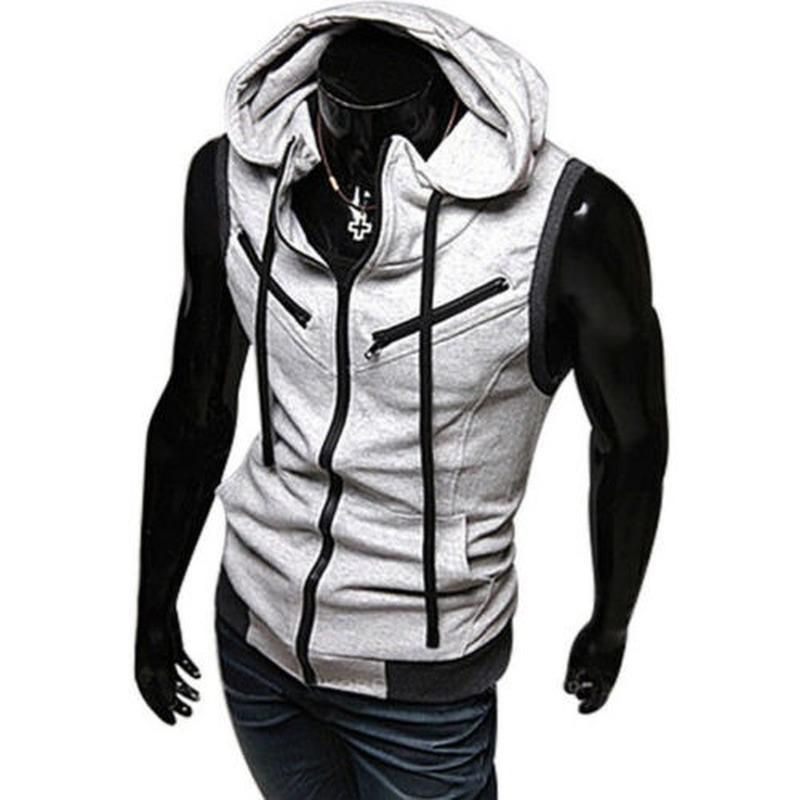 Men Autumn Sleeveless Zip Up Vest Hoodie Sports Workout Muscle Tank Tops Blouse Shirt Solid Ropa Hombre Casual Sportswear
