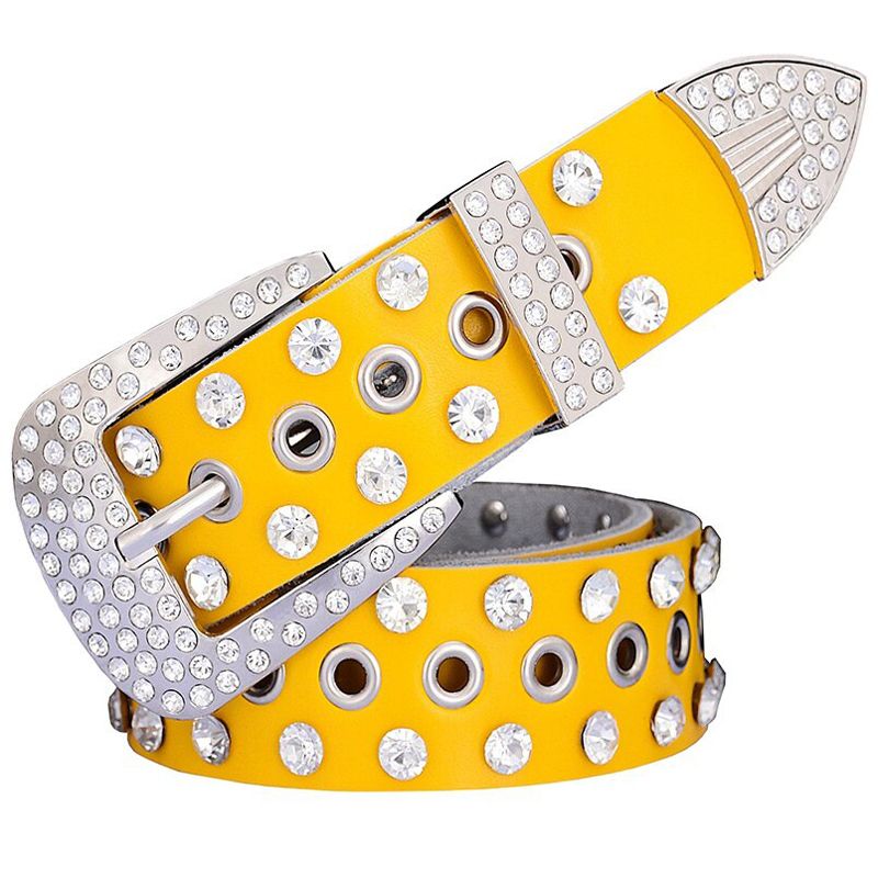 2019 Fashion Rhinestone leather female belt Unisex skin waist strap Quality buckle punk men belts width 3.3 cm