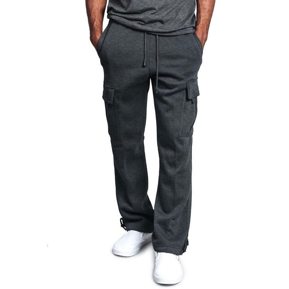 Mens Loose Jogger Gym Heavy Weight Fleece Fashion Loose Solid Cargocket Sweat Pants Drawstring Trousers