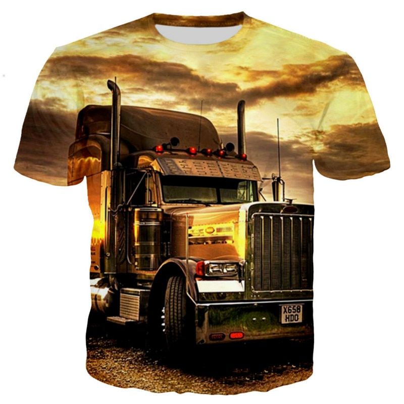 Men's and women's 3D printing Couples street heavy truck fashion and comfortable casual T-shirt, Summer style