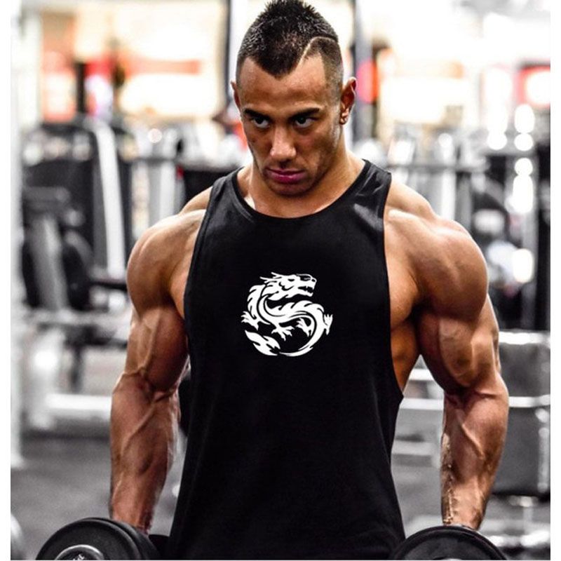 Summer Fashion New Bodybuilding Fitness  Printed Vest Men 's Loose Breathable Sleeveless Shirt Large Size Gyms TaTop