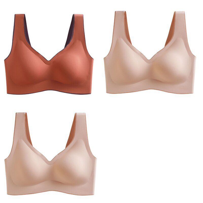 3pcs Latex Plus Size Push Up Bralette Seamless Bras For Women Brassiere Bra Vest Gathers Shock-Proof Pad