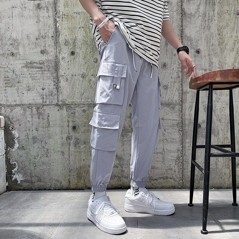 Hop Joggers Cargo Pants Men Harem Pants Multi-Pocket Ribbons Man Sweatpants Streetwear Casual Mens Pants S-5XL