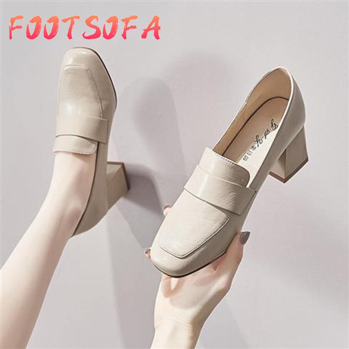 Loafers Women Korean High Heels Shoes Lady Office Leather Shoes for Women for Work Shoes Mid Thick Heels  New