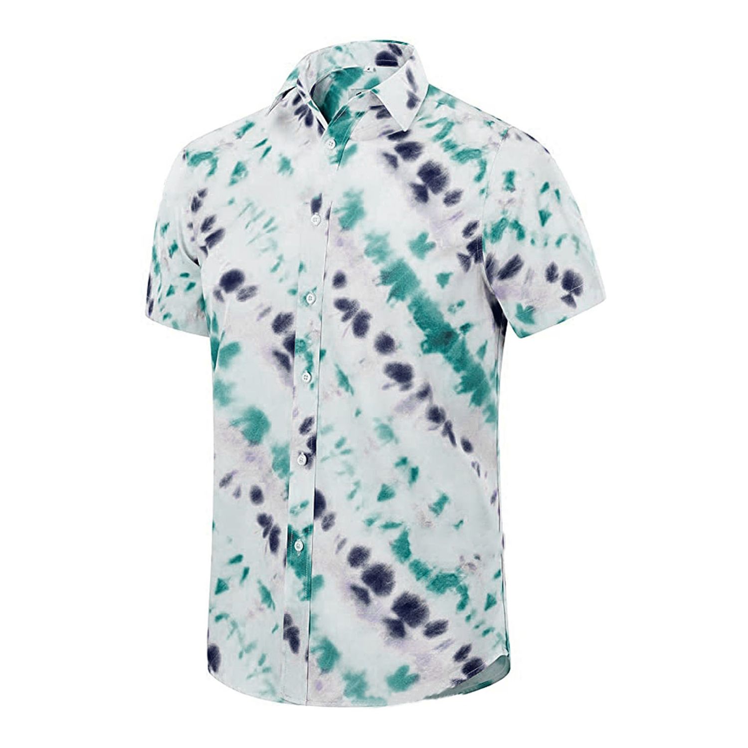 Men Short Sleeve Turn-down Collar Top Print Buttons Hawaiian T-shirt Shirt for Summer