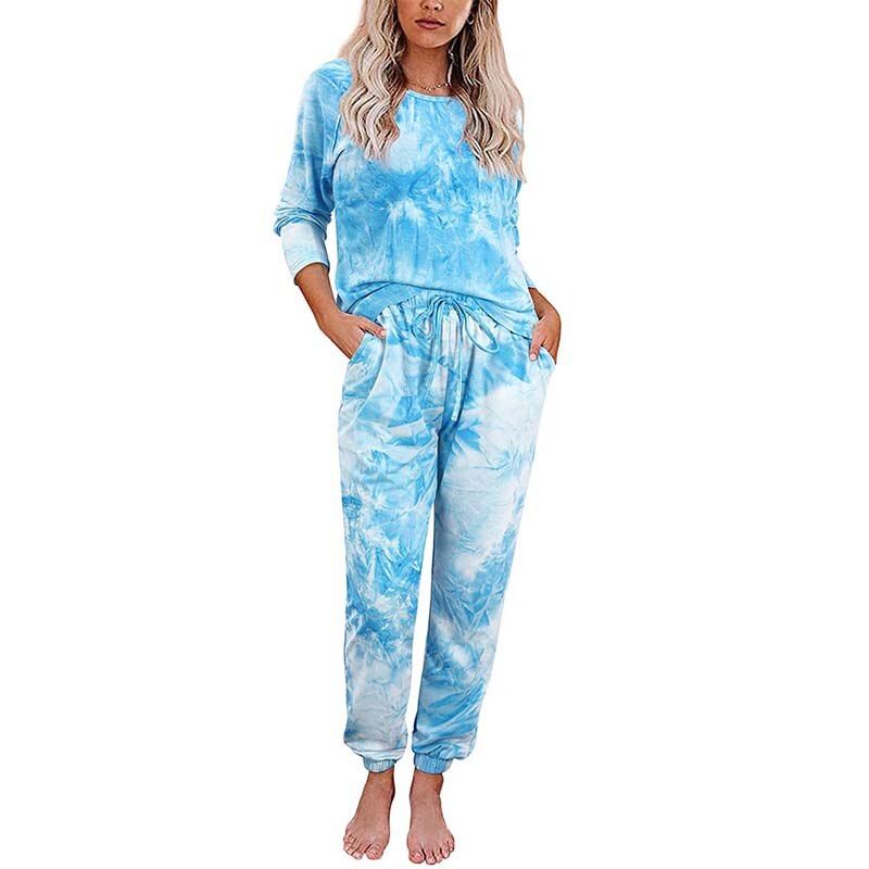 Autumn Tie Dye Pajama Set Women Sleepwear Leopard Pajama Lounge Wear Female Short Sleeve  Nightwear Home Suits