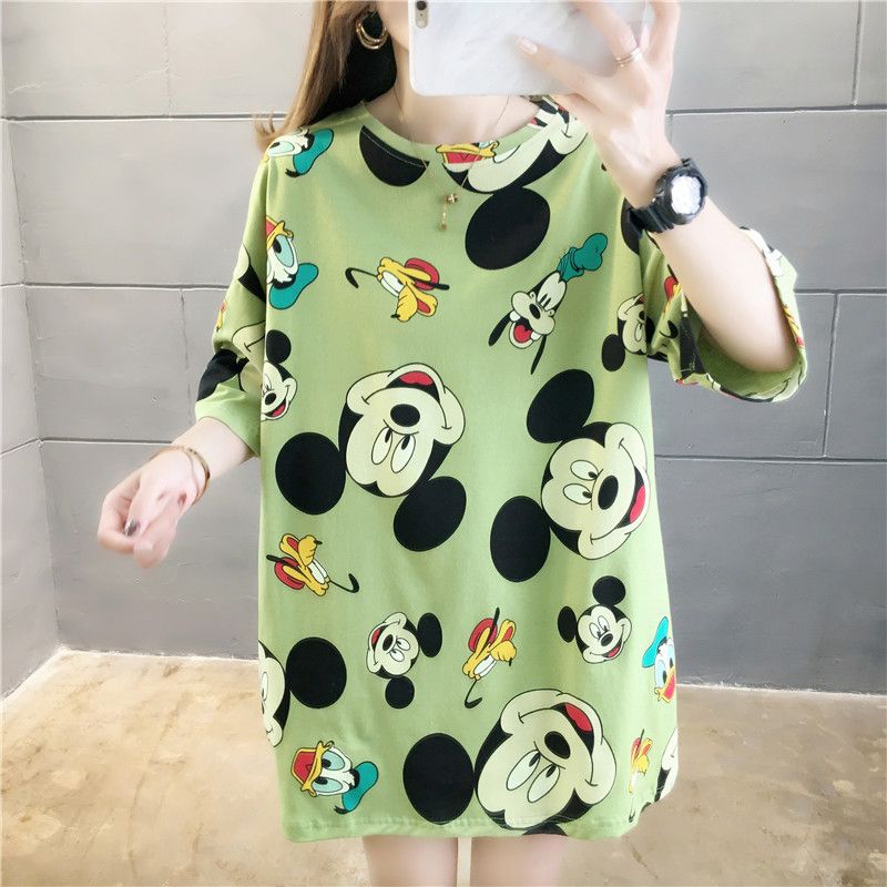 Summer New Korean Style T Shirt for Women Fashion Cartoon Print Big Size Clothes M-XL