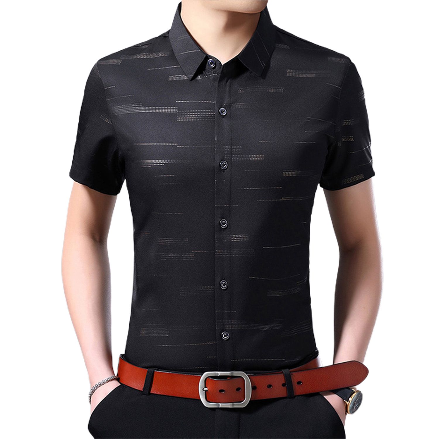 Summer Turn Down Collar Buttons Pocket Short Sleeve Men Shirt Streetwear