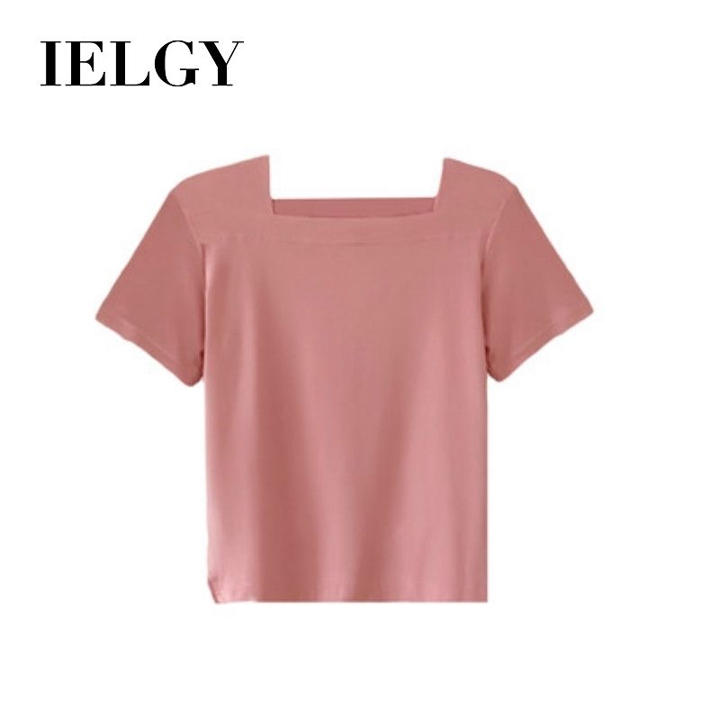 IELGY summer square collar short-sleeved T-shirt female Korean version of loose solid color half-sleeved T-shirt ins Hong Kong style top