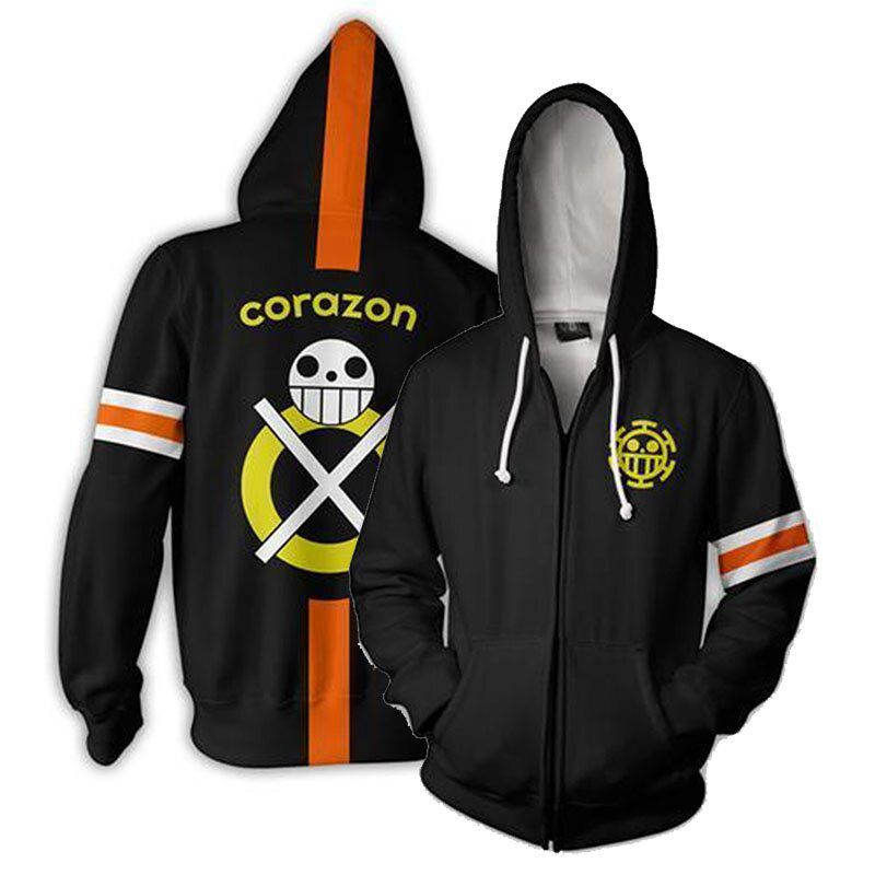 Anime One Piece 3D Hoodie Sweatshirts Trafalgar Law Cosplay Pirates Of Heart Thin Pullover Hoodies Tops Outerwear Coat Outfit
