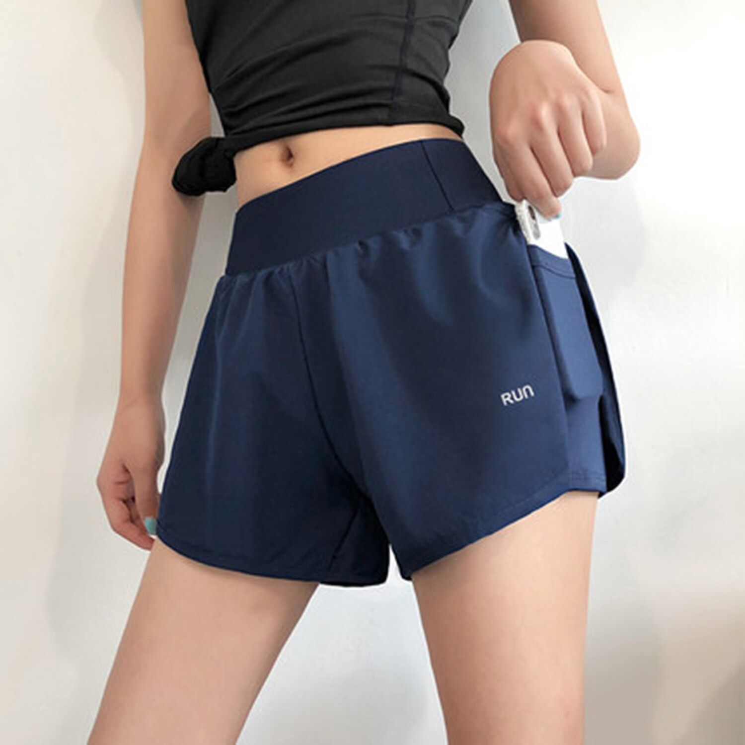 Women 2 In 1 Running Shorts Elastic Waist Pocket Tight Yoga Short Woman Sports Shorts Pink Gym Fitness Shorts Sportswear