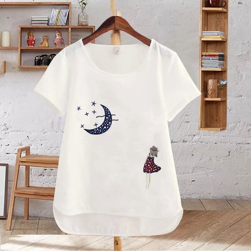 Fashion Tops Ladies Short Sleeve Casual Girl's Print New White T-Shirt