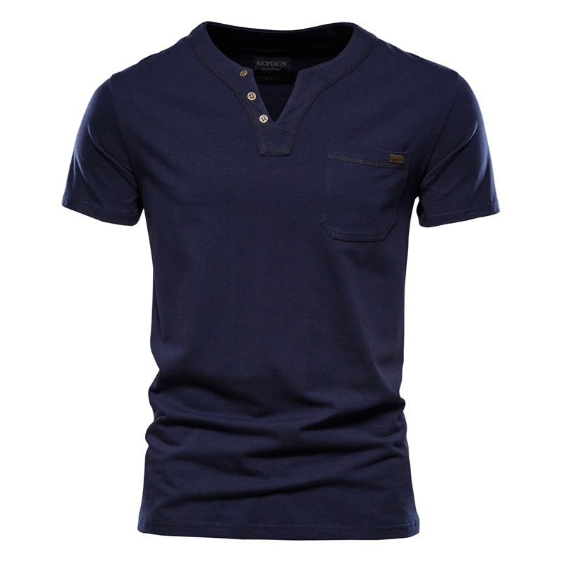 Summer Top Quality Cotton T Shirt Men Solid Color Design V-neck T-shirt Casual Classic Men's Clothing Tops Tee Shirt Men