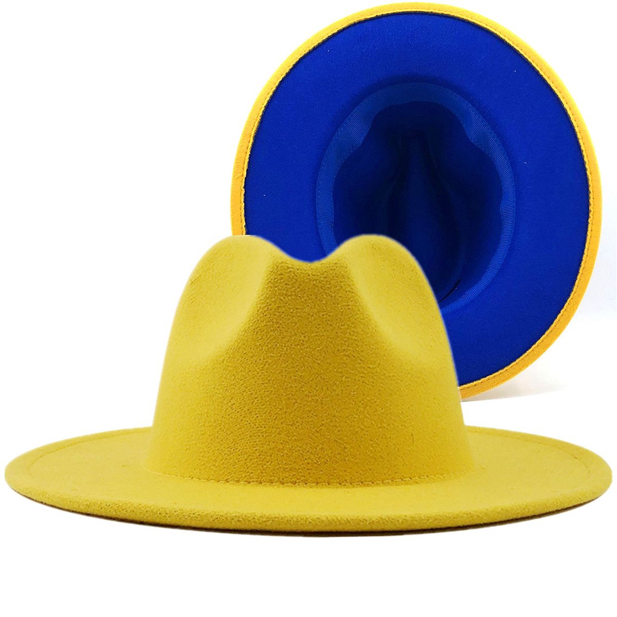ple Navy with red Bottom Patchwork Panama Wool Felt Jazz Fedora Hats Women Men Wide Brim Party Cowboy Trilby Gambler Hat