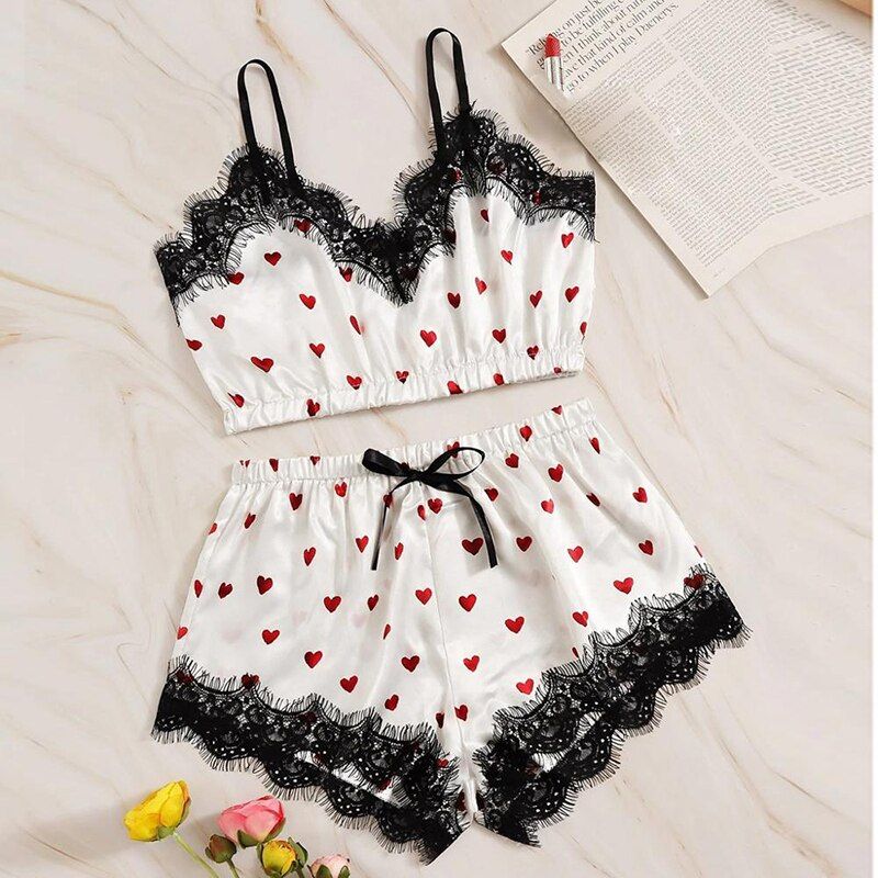 Long sleeve Womens Pajamas y Lace Lingerie Nightwear Underwear Sleepwear Tops Elastic Wireless Bra Shorts 3pcs Suit Pijama