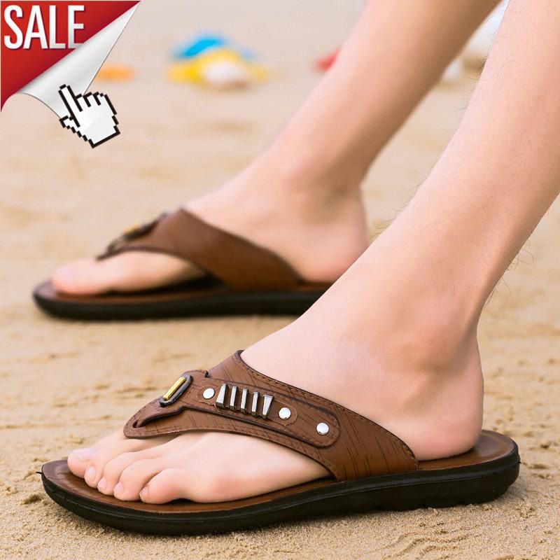 Summer Men Flip Flops High Quality Beach Sandals Non-slip Soft Leather Slippers For Men Casual Shoes Flat Sandals Men Shoes