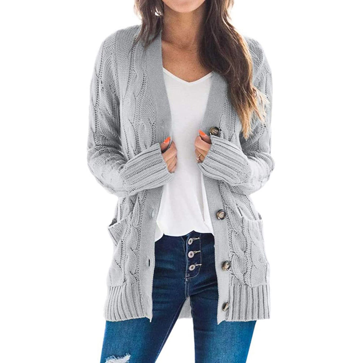 Women's Knitting Coat, Cardigan, Braided Loose Casual V-Neck Fall Long Sleeve Side Pocket Clothes