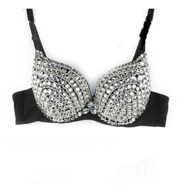 Full Rhinestone Bra Women 2019  Elastic Bandage Diamond Underwear Bra Silver Punk Style Studded Sponge Bras For Show Party