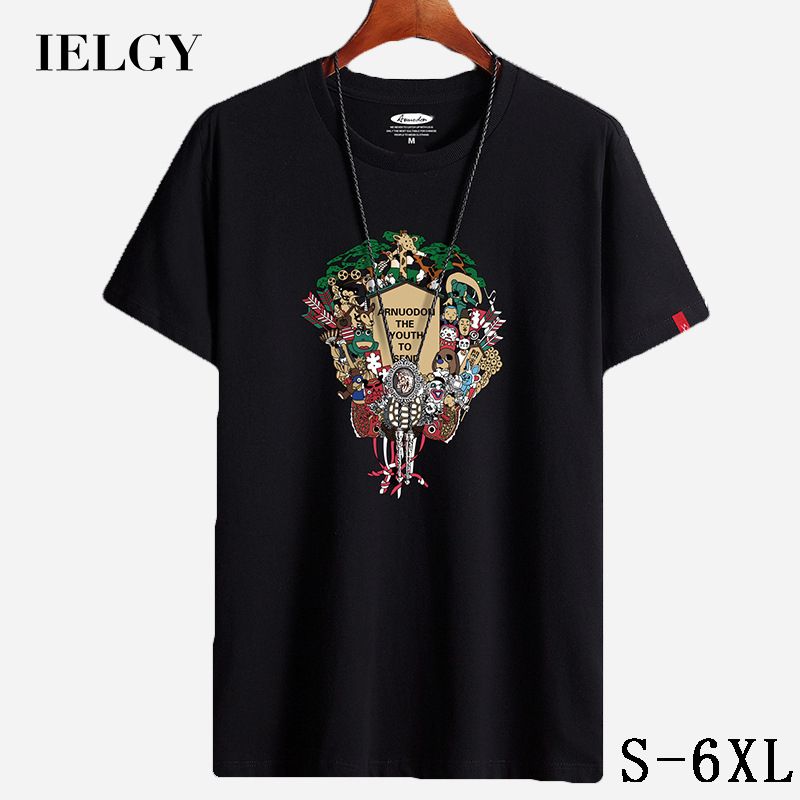 IELGY Men's short-sleeved t-shirt summer new cotton t-shirt round neck trend half-sleeved student loose bottoming shirt large size