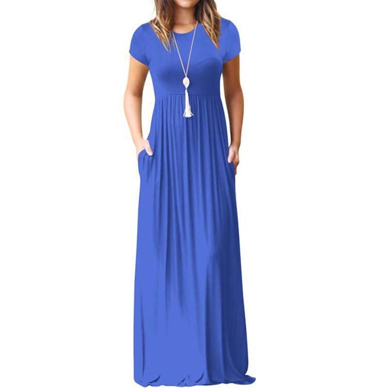 Elegant Long Summer Dress Women Short Sleeve Maxi Dress Ladies Party Casual Dresses Female Robe Femme Green Red XXL