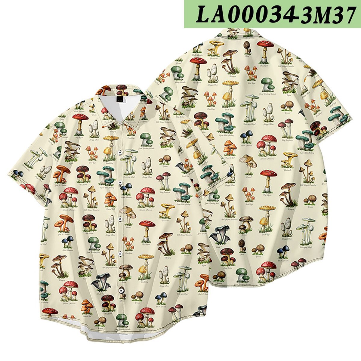 Large Plus Size Men's Shirt Creative Mushroom Pattern 3D Digital Printing Beach Vacation Loose Short-Sleeved Shirt for Men 6XL