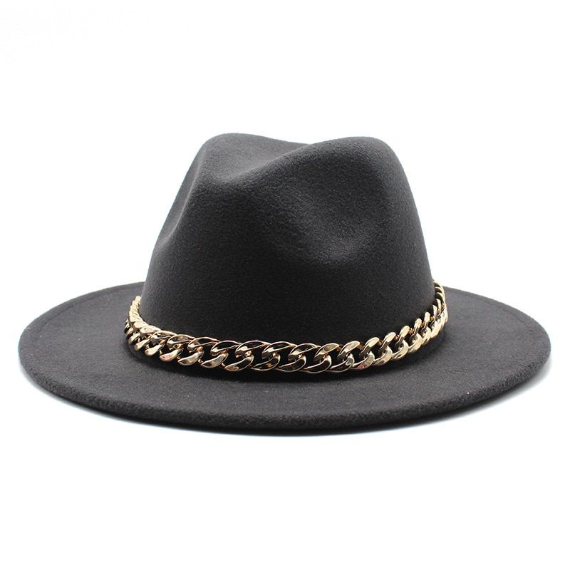Fedora hat new acrylic middle chain winter uni fedora hat front light green 2021 winter hat кепка мужская