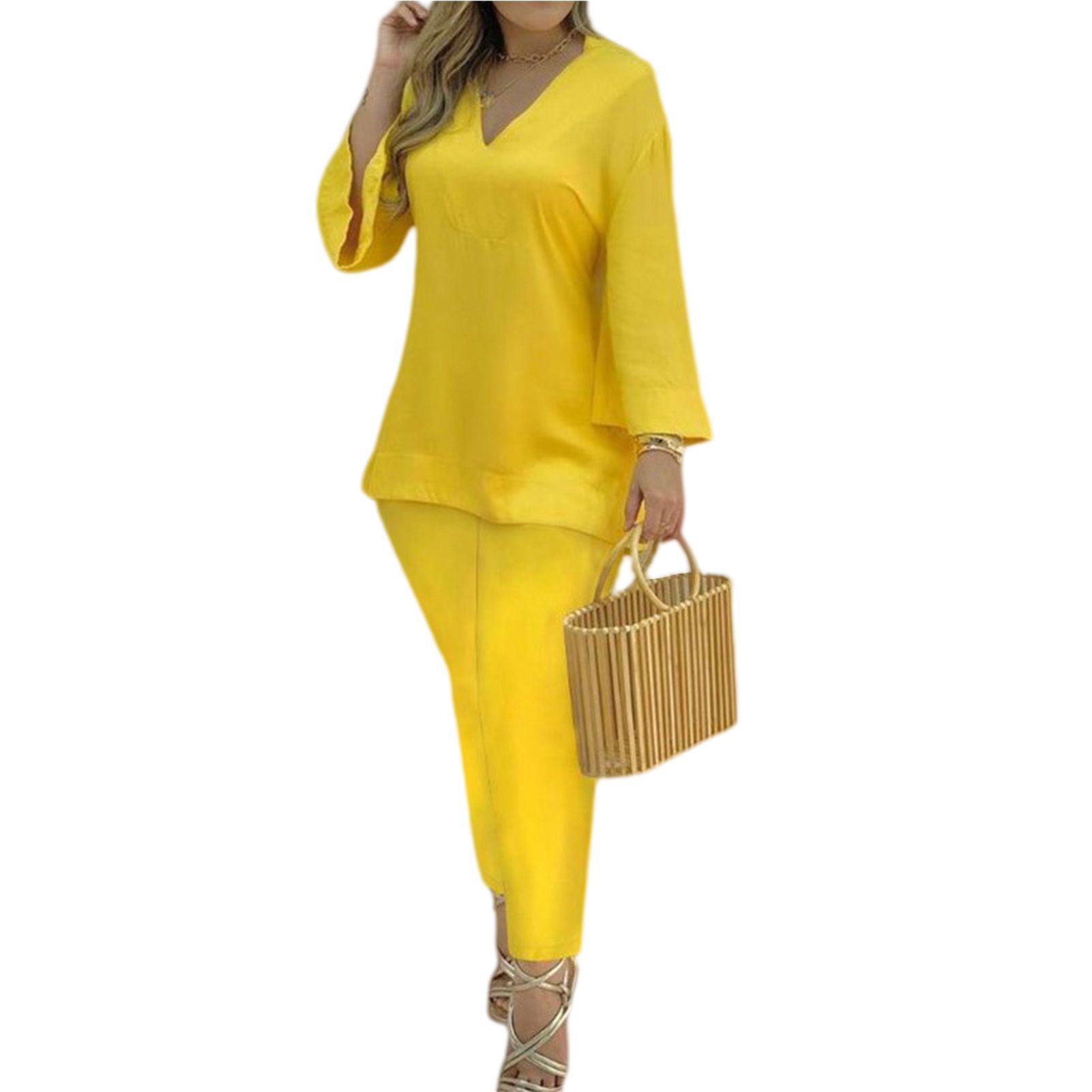 T-shirt Pants Irregular Hem Pure Color Loose-fitting T-shirt Pants