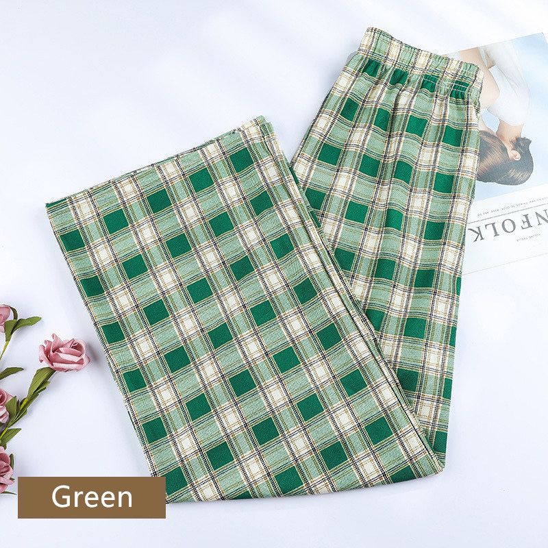 Women Plaid Pants Straight and Loose Casual High Waist Wide Leg Long Pants for Girl